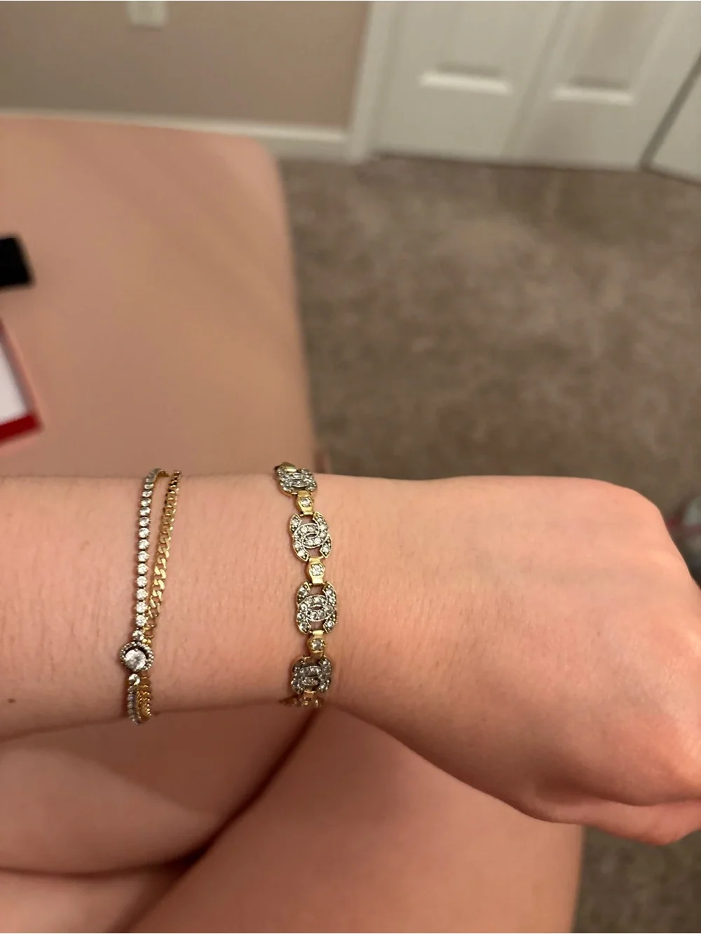 CHANEL Gold-Tone Crystal Bracelet and Earrings Set (  hot deal  )